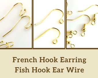 Gold French Earring Hooks, Ball End, Coiled, 22mm (20pcs)