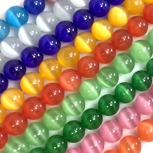 Multi Color Cat Eye Beads Cats Eye Glass High Quality AA Smooth Crystal Round Loose Beads 4mm 6mm 8mm 10mm 12mm 14&quot; Strand Bracelet Beaded