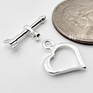 13mm REAL Sterling Silver Toggle Clasp 1 Set Fancy Heart Silver with Arrow Connector Clasp Findings Plain Round 925 Stamped Toggle Clasp