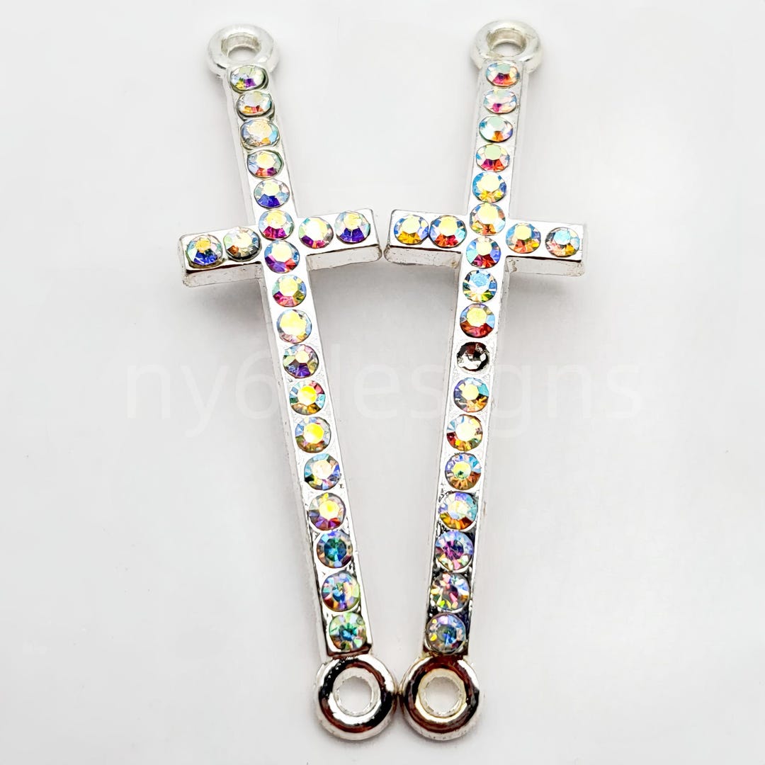 Silver Cross & Rhinestones Cross Pendant Beads 50x13mm – Gothic Style ...