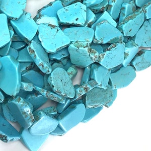 Blue Turquoise Slab Flat Nugget Loose Blue Howlite Gemstones Beads 15&quot; Strand 25mm-30mm Magnesite Turquoise Freeform Necklace Making