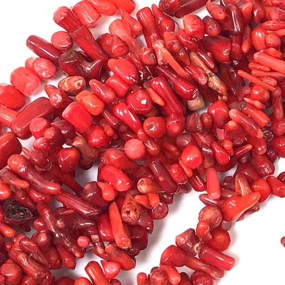 Red Coral Branch Beads, Natural Gemstone Stick, 15" Strand