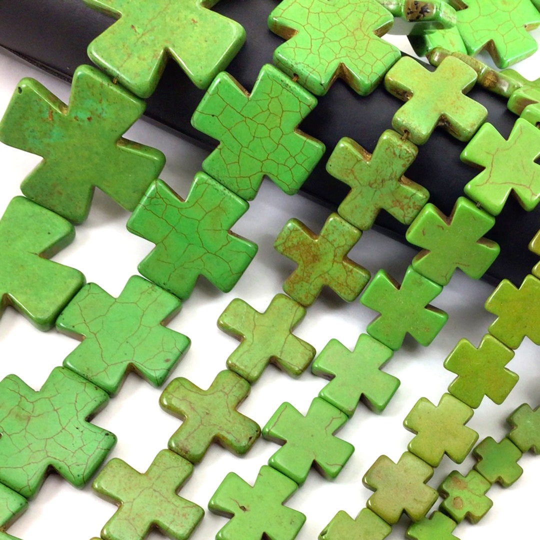 Green Howlite Cross Beads: Square Greek Equal Cross, 8-45mm Strand - Etsy