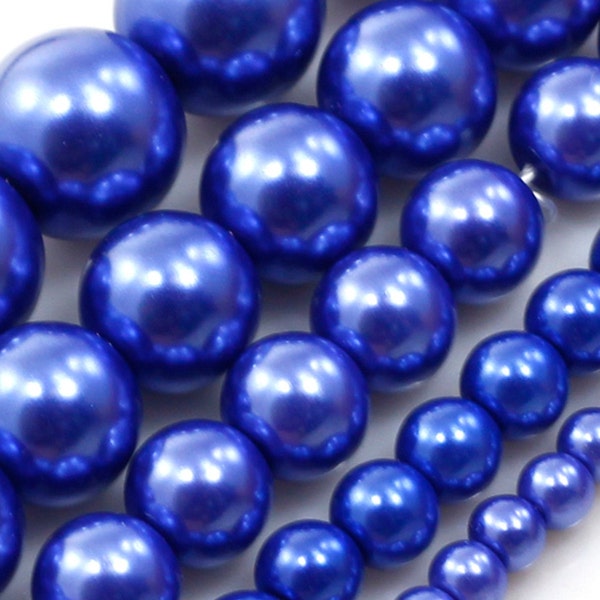 Royal Blue Glass Pearl Round Bead 3mm 4mm 6mm 8mm 10mm 12mm 15" Strand Jewelry Making Supplies Necklace, Bracelet, Earrings #7
