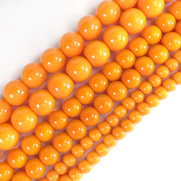 Orange Glass Pearl Round Bead 4mm 6mm 8mm 15" Strand Jewelry Making Supplies Necklace, Bracelet, Earrings