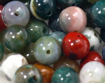 Perles rondes d'agate fantaisie, pierres précieuses naturelles, perles amples lisses de 4mm 6mm 8mm 10mm 12mm, vendues par pièces 10 20 50 100, vente en gros en vrac