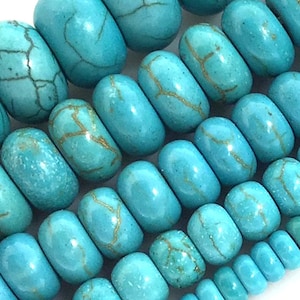 Turquoise Blue Howlite Turquoise Rondelle Button Loose Beads 15&quot; strand 4mm 6mm 8mm 10mm 12mm Gemstones Bead | Jewelry Making
