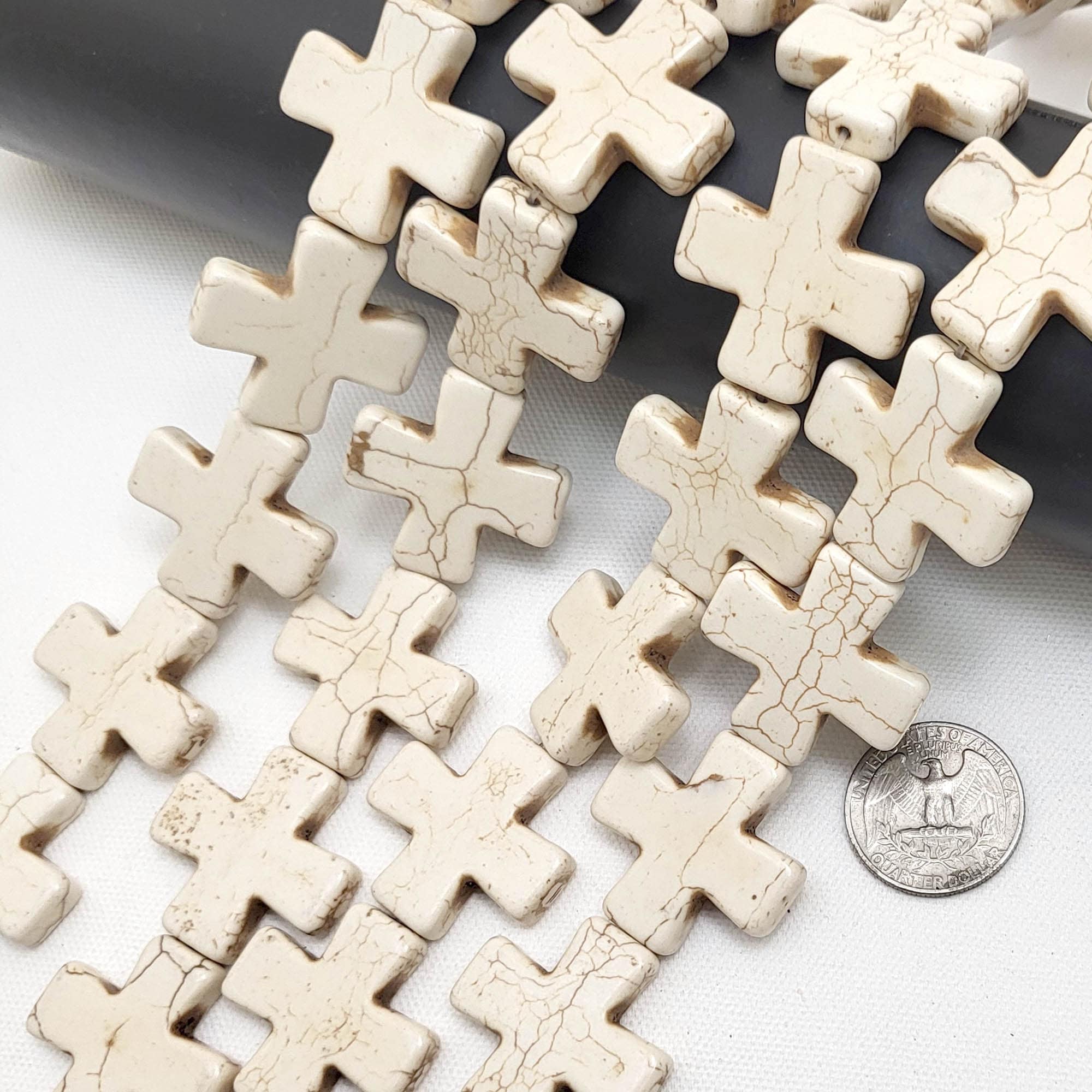 White Howlite Cross Bead Large Greek Equal Cross Square Howlite ...