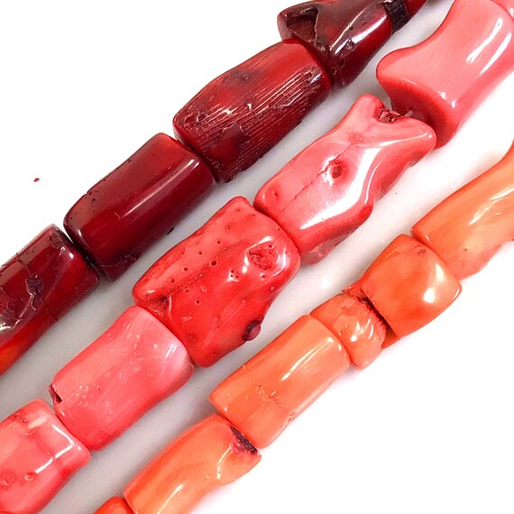 Red Coral Barrel Shaped Beads Grade AA Natural Bamboo Coral Nugget