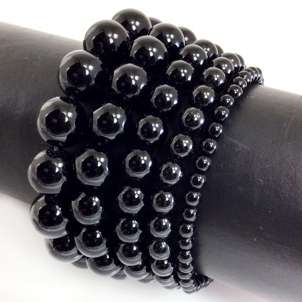 Natural Black Onyx Bracelet Stretch Elastic Crystal Healing Gemstone Round Beaded for Men,Women 4mm 6mm 8mm 10mm 12mm 7.5"