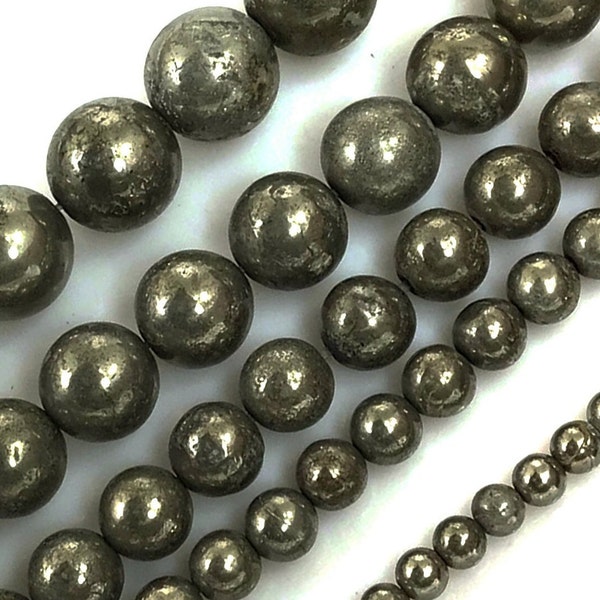 Natural Pyrite Bead AA Gemstone Round Loose Beads 4mm 6mm 8mm 10mm 12mm 15" Strand Jewelry Making