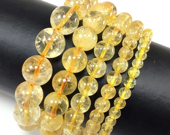 Genuine Natural Yellow Citrine Bracelet Stretch Elastic Crystal Healing Gemstone Round Beaded for Men,Women 4mm 6mm 8mm 10mm 12mm 7.5"