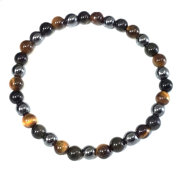 CRAFTDLondon クラフトロンドン Tiger's Eye Obsidian Bracelet Men's Tiger's Eye Bead Bracelet