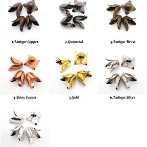 Flower Bead Caps, Rose Gold, Copper, Antique Brass, 7 Colors Jewelry Finding (4Pcs) image 2