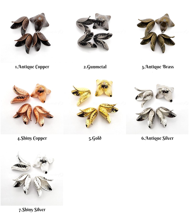 Flower Bead Caps, Rose Gold, Copper, Antique Brass, 7 Colors Jewelry Finding (4Pcs) image 2