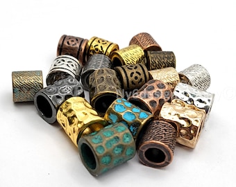 Textured Big Hole Beads Brass Metal Tube Spacers for DIY Jewelry - 6pc Pack
