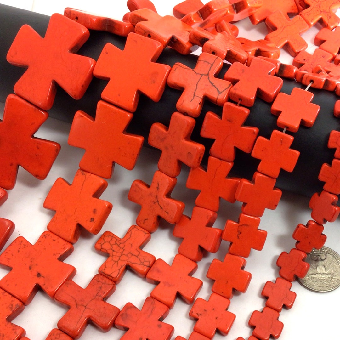 Orange Howlite Cross Bead Large Greek Equal Cross Square Gemstone ...