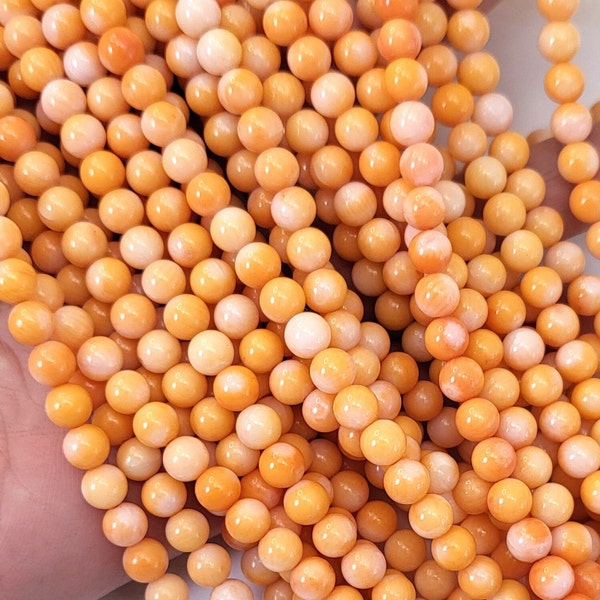 Orange Salmon Coral Round Beads Vintage Coral Gemstone Loose Beads 5mm 6mm 7mm 15" Strand