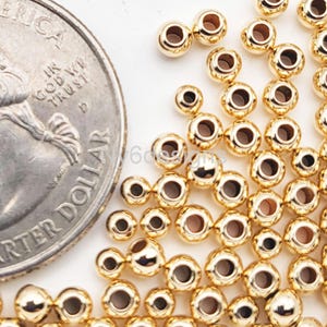 4mm 14K Gold Filled  Seamless Round Beads 20PCS– 1.0mm hole Bright Yellow Gold Spacer Beads for Jewelry Making – Made in USA