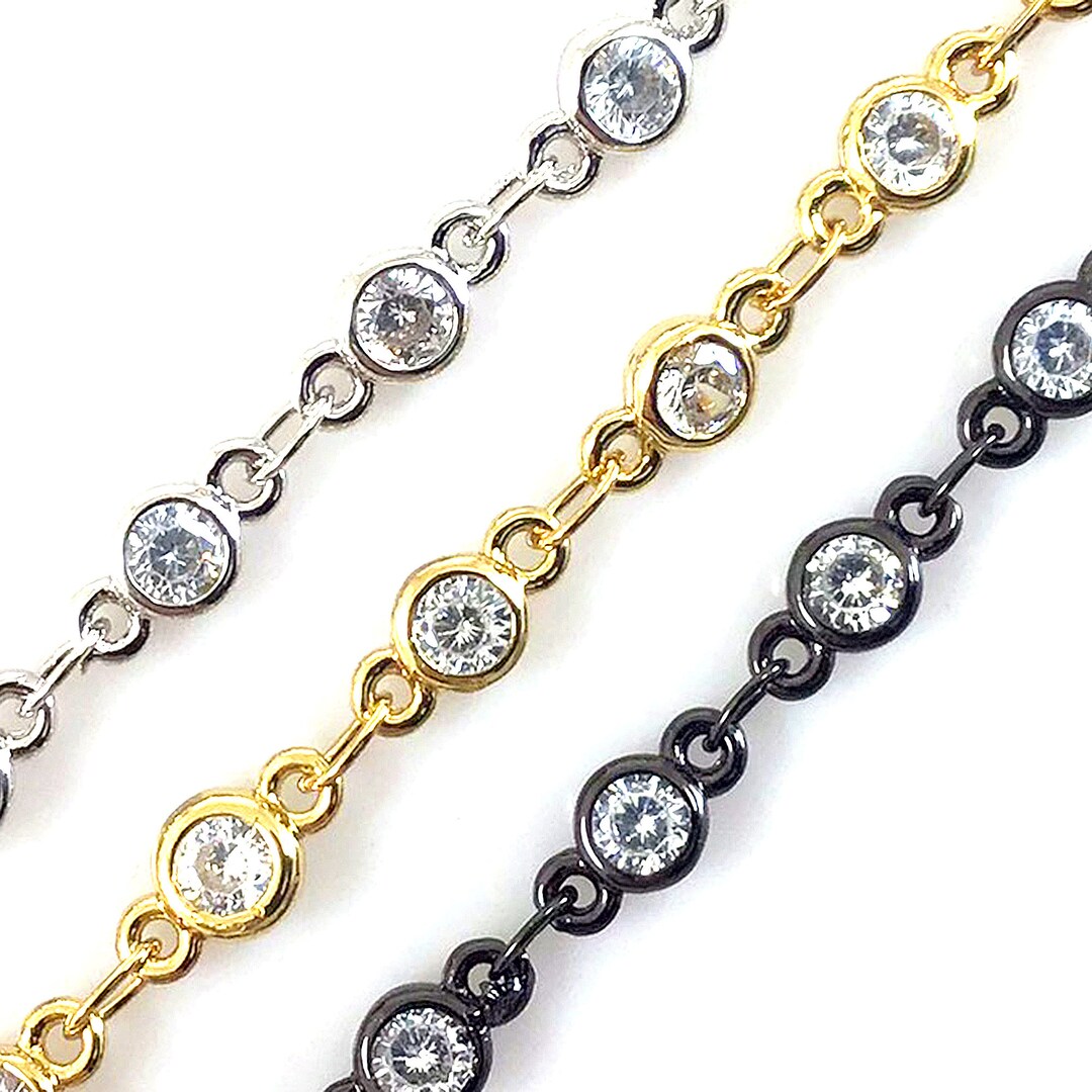 CZ Chain Cubic Zirconia Chain Brass Metal Rosary Chains Round for DIY
