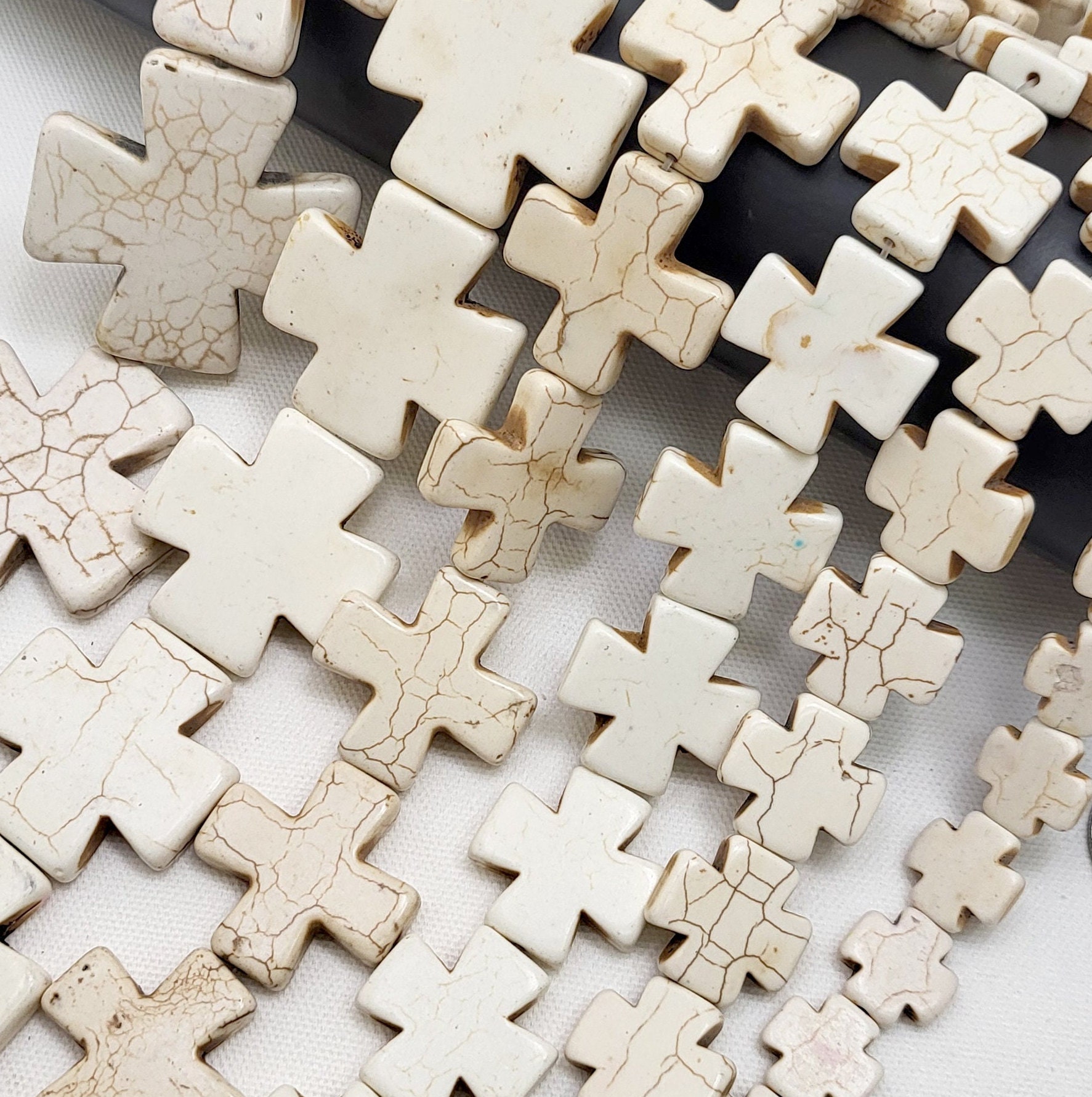 White Howlite Cross Bead Large Greek Equal Cross Square Howlite ...