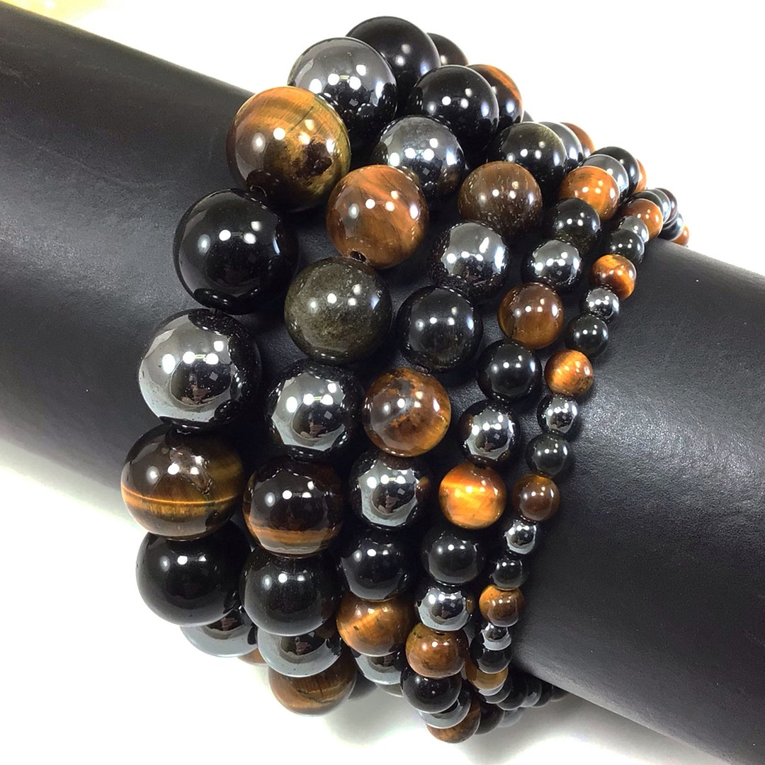 【AEKKI】4 Tigers Eye Gemstone Bracelet (約6mm+8mm) Tigers Eye Elastic Bracelet - 6mm & 8mm Beads | New Moon