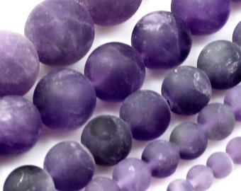 Matte Purple Amethyst Round Loose Beads Frosted Amethyst 15" Full inch Strand 4mm 6mm 8mm 10mm 12mm Necklace Bracelet