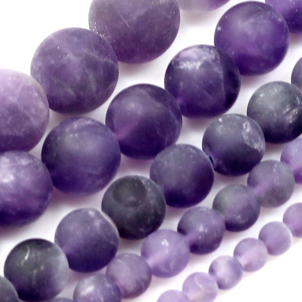 Matte Purple Amethyst Round Loose Beads Frosted Amethyst 15" Full inch Strand 4mm 6mm 8mm 10mm 12mm Necklace Bracelet