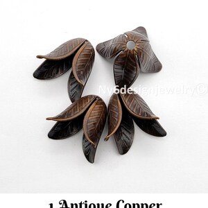 Flower Bead Caps, Rose Gold, Copper, Antique Brass, 7 Colors Jewelry Finding (4Pcs) image 3
