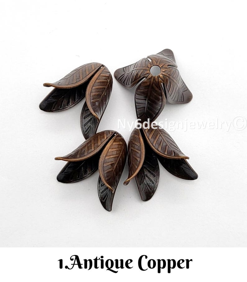 Flower Bead Caps, Rose Gold, Copper, Antique Brass, 7 Colors Jewelry Finding (4Pcs) image 3