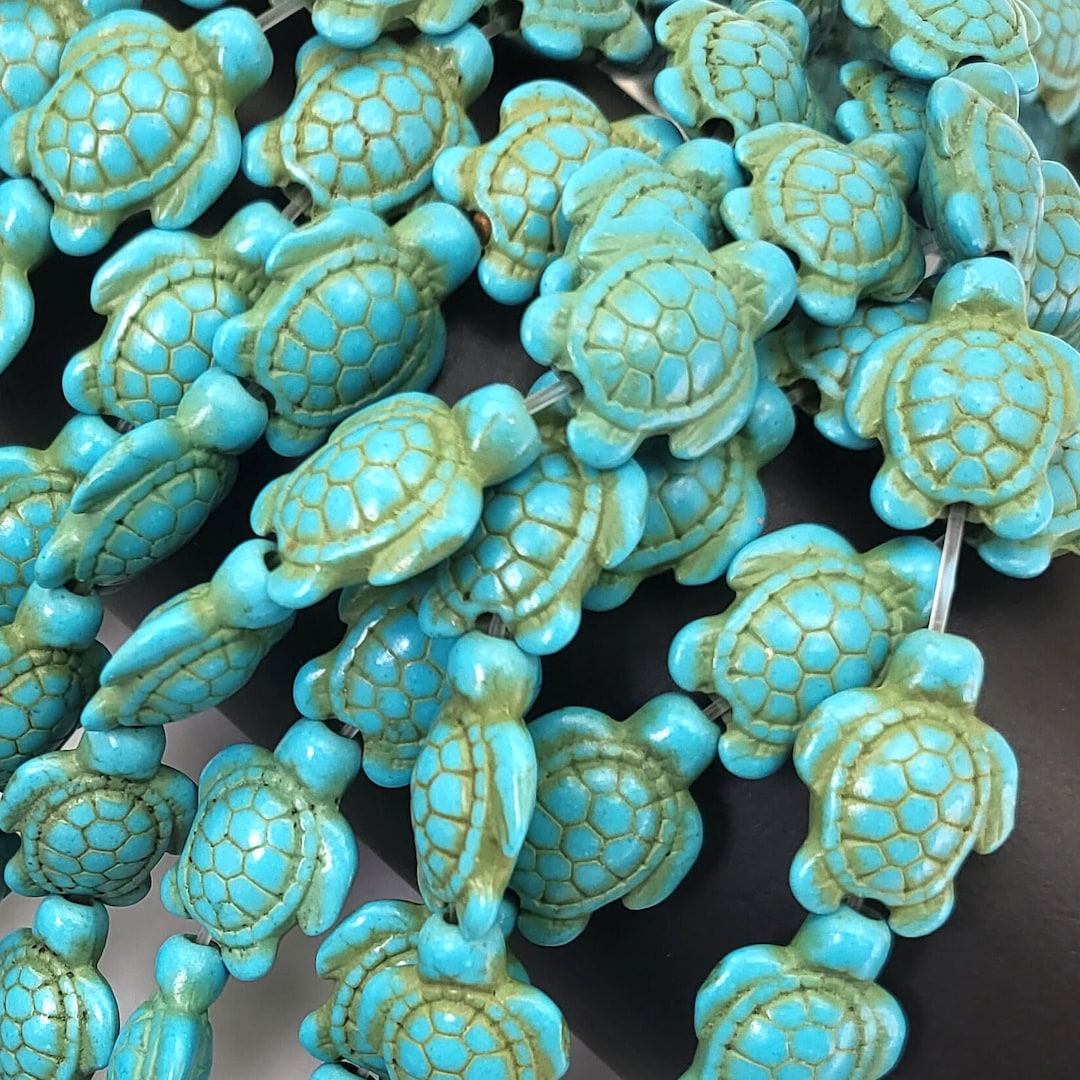 Turte Gems Magnesite Turquoise Turtle Beads, Stone Blue Animal Charms 15