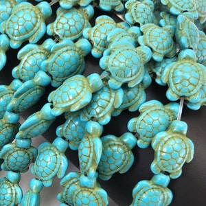 Stone Blue Turtle Charm Turquoise Beads Gemstones Tortoise Howlite Turquoise Beads 15&quot; Strand 17x13mm 23pcs Zuni Animal Zuni Fetish