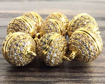Gold Micro Pave Cubic Zirconia Magnetic Clasps for Jewelry Making (6-14mm)