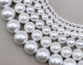 White Glass Pearl Grade AAA Round Loose Beads 3-16mm 15" Strand Jewelry Making #12