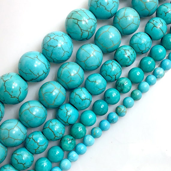 Handmade Gemstone Blue Magnesite Turquoise Stretch Bracelet Blue Magnesite  Turquoise Round Beads 4mm 6mm 8mm 10mm 12mm 7.5 Healing Bangle Gemstone