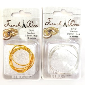 BeadSmith® French Wire Silver Plated Gold Plated 0.9mm Medium Thick 14 inches Conceal Protect bead Pearl Cord