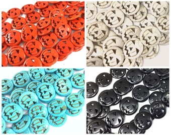 Halloween Pumpkin Beads, Howlite Magnesite Turquoise, 15mm 30mm, 15" Strand