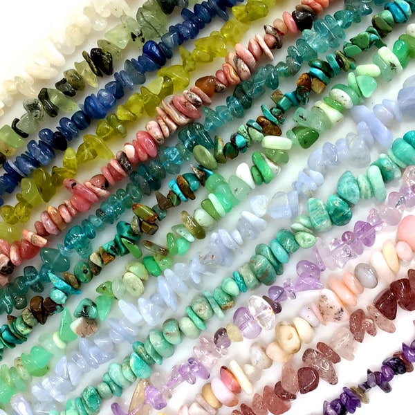 Natural Gemstone Chip Beads Multi Color Assorted 15" 32" Strand Crystal Nugget Irregular Shaped DIY Jewelry Making Necklace 70 Stones Types