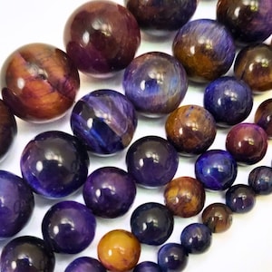 Galaxy Tiger eye Bead Purple Sky AA Natural Gemstone Round Loose Beads 4mm 6mm 8mm 10mm 12mm 16mm 15&quot; Hawk eye