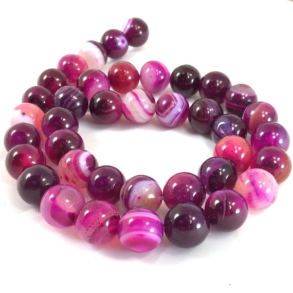 Perles Rondes En Agate Rose Rayée Naturelle - Tailles 4 à 12 Mm En Vrac