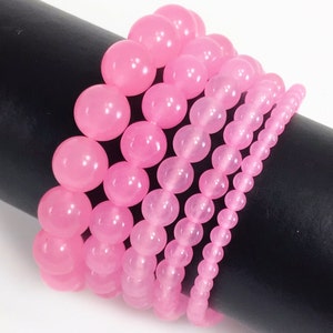 Rose Pink Jade Bracelet Stretch Elastic Crystal Healing Gemstone Round Beaded for Men,Women 4mm 6mm 8mm 10mm 12mm 7.5" Valentines Gift