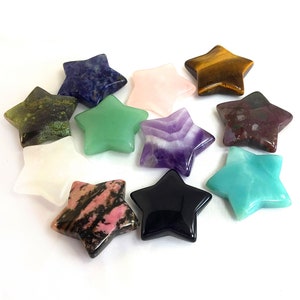 May include: Assortment of 10 star-shaped polished stones in various colors, including green, pink, purple, blue, black, brown, and white.