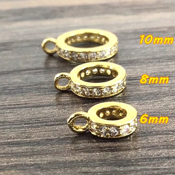 CZ Micro Pave Pendant Bail, Cubic Zirconia, Gold, Rose Gold, Silver, 6-10mm