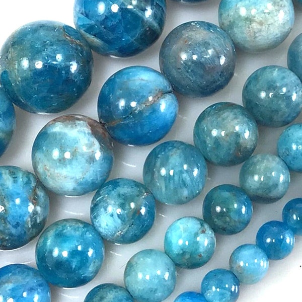 Natural Blue Apatite Beads AAA Gemstone Round Loose Bead 4mm 6mm 8mm 10mm 12mm 15" Strand