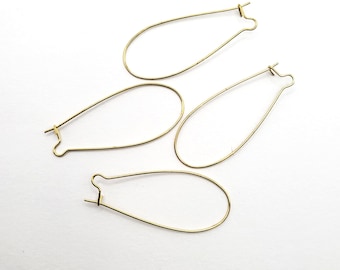 Large Gold Plated Kidney Ear Wires – Brass Hooks for DIY Jewelry Making (45x18mm) 4pcs