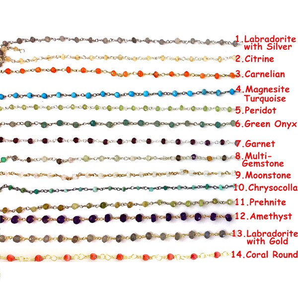 Gemstone Rosary Chain Faceted Rondelle Beads Wire Wrapped Sold by FT Garnet,Prehnite, Carnelian, Citrine Necklace Bracelet