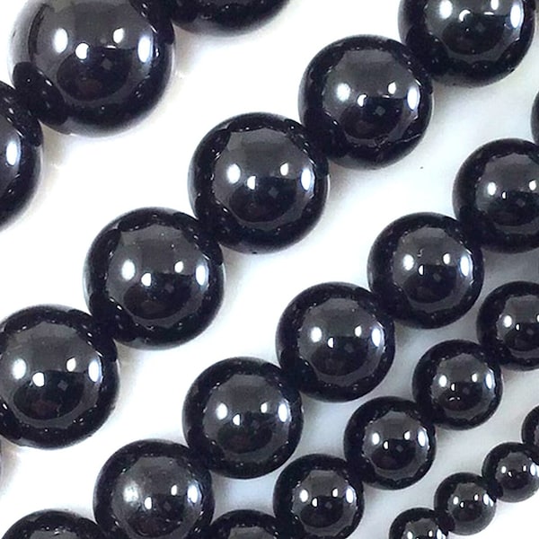 Natural Black Tourmaline Round Stone AAA Gorgeous Gemstone Round Loose Beads 4mm 6mm 8mm 10mm 12mm 15" Strand