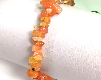 Carnelian Chip Bracelet, Orange Gemstone, Healing Crystal, 7.5"