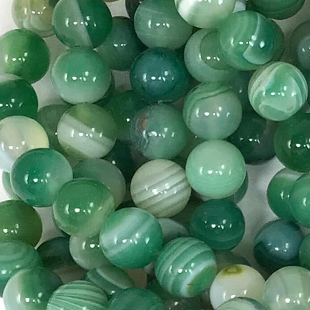 Green Stripe Agate Round Beads, Natural Gemstone (4-12mm) Sold by