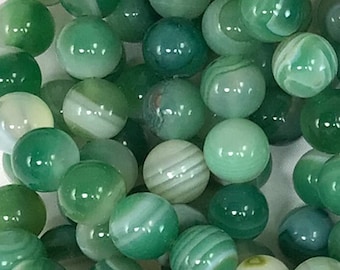 Green Stripe Agate Round Beads, Natural Gemstone (4-12mm) Sold by